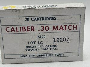 30-06 springfield Lake City Match M72 lot 12207 1963 20 rounds (free shipping on orders over $250)